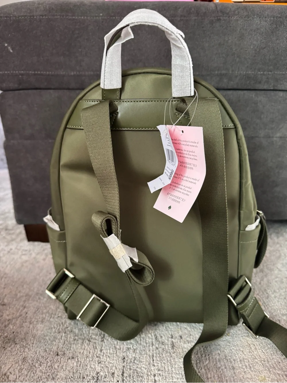 kate spade olive green nylon mini backpack with gold hardware